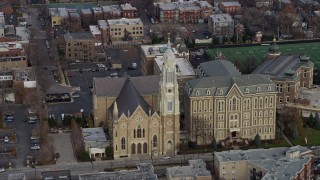 4K aerial stock footage of a church and prep school in West Side Chicago, Illinois Aerial Stock Footage | AX0166_0002