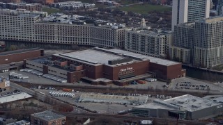 4K aerial stock footage of the Chicago Tribune building in Chicago, Illinois Aerial Stock Footage | AX0166_0004