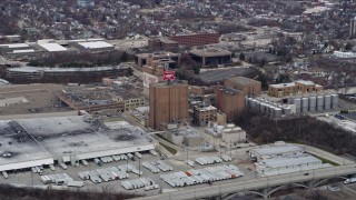 4K aerial stock footage of the Miller Brewery in Milwaukee, Wisconsin Aerial Stock Footage | AX0166_0070