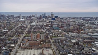 4K aerial stock footage of approaching and flying over county courthouse in Milwaukee, Wisconsin Aerial Stock Footage | AX0166_0073