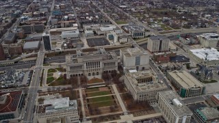 4K aerial stock footage approach and flyby the county courthouse and jail in Milwaukee, Wisconsin Aerial Stock Footage | AX0166_0086