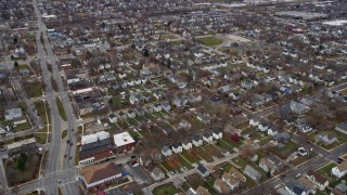 4K aerial stock footage of flying over suburban homes in Milwaukee, Wisconsin Aerial Stock Footage | AX0166_0087