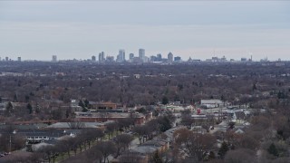 4K aerial stock footage of ascending for a wide view of the downtown skyline, Milwaukee, Wisconsin Aerial Stock Footage | AX0167_0001