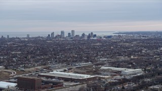 4K aerial stock footage of a wide view of the downtown skyline, Milwaukee, Wisconsin Aerial Stock Footage | AX0167_0002