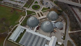 AX0167_0029 - 4K aerial stock footage of a botanical garden in Mitchell Park, Milwaukee, Wisconsin