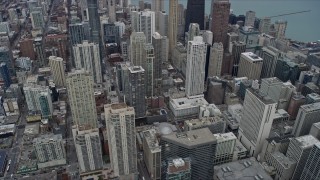 4K aerial stock footage of a view of the city's skyscrapers and downtown buildings, Downtown Chicago, Illinois Aerial Stock Footage | AX0167_0102