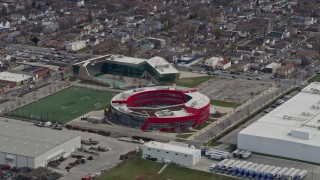 AX0168_0009 - 4K aerial stock footage of an elementary school and a high school on the Southwest Side Chicago, Illinois