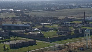 4K aerial stock footage orbit the Stateville Correctional Center prison in Crest Hill, Illinois Aerial Stock Footage | AX0168_0034