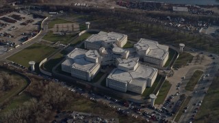 4K aerial stock footage of flying past the Cook County Jail in West Side Chicago, Illinois Aerial Stock Footage | AX0169_0020