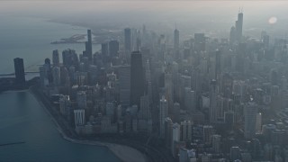 4K aerial stock footage approach John Hancock Center and downtown from the lake, Downtown Chicago, Illinois Aerial Stock Footage | AX0169_0091