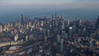 4K aerial stock footage of flying high over Downtown Chicago, Illinois, from the West Side Aerial Stock Footage | AX0169_0098