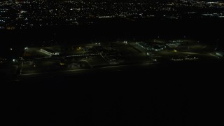 4K aerial stock footage of a view of Stateville Correctional Center prison at night, Crest Hill, Illinois Aerial Stock Footage | AX0170_0131