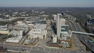 6.7K aerial stock footage flyby shopping mall and the Truist Park baseball stadium in Atlanta, Georgia Aerial Stock Footage | AX0171_0013