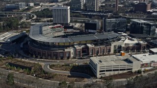 6.7K aerial stock footage of circling the Truist Park baseball stadium, Atlanta, Georgia Aerial Stock Footage | AX0171_0014