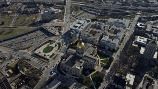 6.7K aerial stock footage approach the Georgia State Capitol building in Atlanta, tilt to bird's eye view Aerial Stock Footage | AX0171_0040