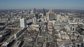 6.7K aerial stock footage approachDowntown Atlanta city buildings and skyscrapers, Georgia Aerial Stock Footage | AX0171_0042