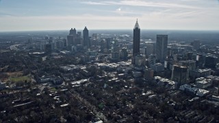 6.7K aerial stock footage of approaching skyscraper and city buildings in Midtown Atlanta, Georgia Aerial Stock Footage | AX0171_0048