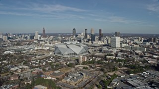 6.7K aerial stock footage fly toward Mercedes-Benz Stadium and Downtown Atlanta, Georgia Aerial Stock Footage | AX0171_0056