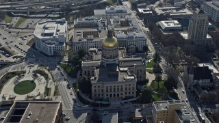 6.7K aerial stock footage or orbiting the Georgia State Capitol building in Atlanta Aerial Stock Footage | AX0171_0059