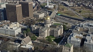 6.7K aerial stock footage or orbiting around the Georgia State Capitol building in Atlanta Aerial Stock Footage | AX0171_0060