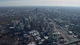 6.7K aerial stock footage of an approach to Midtown Atlanta skyscrapers, Georgia Aerial Stock Footage | AX0171_0081