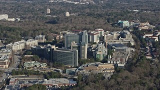 6.7K aerial stock footage of a closer view of the Centers for Disease Control and Prevention in Atlanta, Georgia Aerial Stock Footage | AX0171_0122