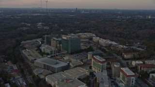 6.7K aerial stock footage of circling around the Centers for Disease Control and Prevention at sunset, Atlanta, Georgia Aerial Stock Footage | AX0171_0149