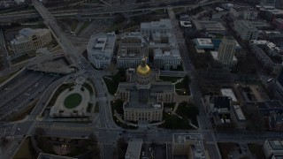 6.7K aerial stock footage approach the Georgia State Capitol in Downtown Atlanta at sunset Aerial Stock Footage | AX0171_0157