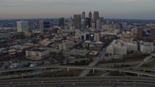 6.7K aerial stock footage approach and flyby the Downtown Atlanta skyline at sunset, Georgia Aerial Stock Footage | AX0171_0160