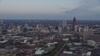 6.7K aerial stock footage of skyscrapers and city buildings in Midtown Atlanta at sunset, Georgia Aerial Stock Footage | AX0171_0165