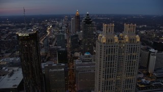 6.7K aerial stock footage of skyscrapers and high-rise hotel at sunset, Downtown Atlanta, Georgia Aerial Stock Footage | AX0171_0200