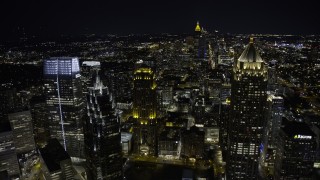 6.7K aerial stock footage of flying by skyscrapers in Midtown at night, Atlanta, Georgia Aerial Stock Footage | AX0171_0208