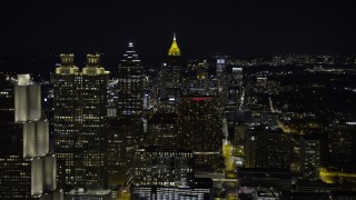 6.7K aerial stock footage of passing by Downtown skyscrapers at night, reveal Midtown Atlanta, Georgia Aerial Stock Footage | AX0171_0209