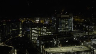 6.7K aerial stock footage zoom in and flyby the CDC complex at night in Atlanta, Georgia Aerial Stock Footage | AX0171_0210