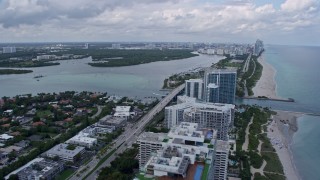 6.7K aerial stock footage fly over beachfront condos and hotels in Bal Harbour, Florida for view of Sunny Isles Beach Aerial Stock Footage | AX0172_028