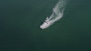 6.7K aerial stock footage of a fishing boat sailing Biscayne Bay in Miami, Florida Aerial Stock Footage | AX0172_076