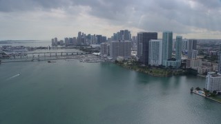 6.7K aerial stock footage approach hotel and Downtown Miami skyline, Florida Aerial Stock Footage | AX0172_079