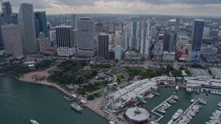 6.7K aerial stock footage flyby Bayfront Park and Bayside Marina in Downtown Miami, Florida Aerial Stock Footage | AX0172_083