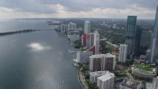 6.7K aerial stock footage of bayfront condominium complexes in Downtown Miami, Florida Aerial Stock Footage | AX0172_085