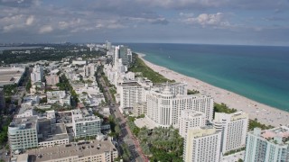 6.7K aerial stock footage of beachside hotels in South Beach, Miami, Florida Aerial Stock Footage | AX0172_132