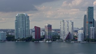 6.7K aerial stock footage of bayside condominium complexes in Downtown Miami, Florida Aerial Stock Footage | AX0172_148