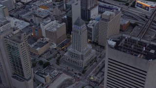 6.7K aerial stock footage of orbiting the courthouse at sunset, Downtown Miami, Florida Aerial Stock Footage | AX0172_190