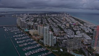 6.7K aerial stock footage flyby South Beach high-rises and neighborhood at sunset, Miami, Florida Aerial Stock Footage | AX0172_197