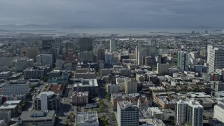 6K aerial stock footage fly past downtown office buildings in Oakland, California Aerial Stock Footage | AX0173_0020