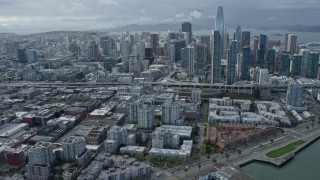 6K aerial stock footage tilt from South of Market, reveal and approach Salesforce Tower, San Francisco, California Aerial Stock Footage | AX0173_0037