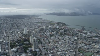 6K aerial stock footage fly over Russian Hill with view of Golden Gate Bridge, San Francisco, California Aerial Stock Footage | AX0173_0040