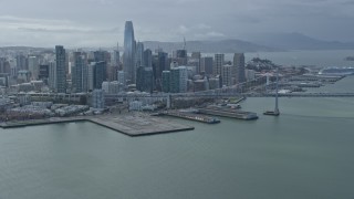 6K aerial stock footage of the city's skyline seen from the bay, Downtown San Francisco, California Aerial Stock Footage | AX0173_0044