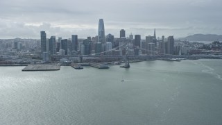 6K aerial stock footage flyby the city's skyline seen from the bay, Downtown San Francisco, California Aerial Stock Footage | AX0173_0045