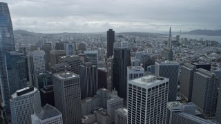 6K aerial stock footage fly over downtown toward 555 California skyscraper San Francisco, California Aerial Stock Footage | AX0173_0047