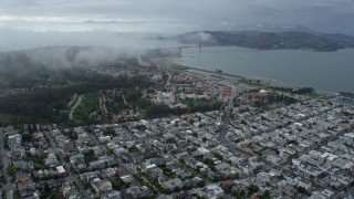 AX0173_0050 - 6K aerial stock footage office buildings and studios at The Presidio in San Francisco, California